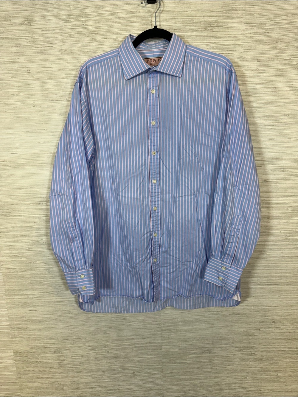 Mens Thomas Pink Long Sleeve Button Down Dress Shirt Size 16-34.5